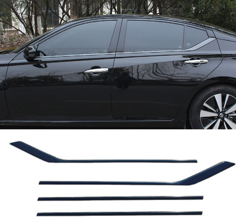 Black Steel For Nissan Altima 2019-2024 Window Bottom Trim Strip Cover Overlays