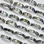 Wholesale 20pcs Men Women Stainless Steel Abalone Shell Silver Ring Rings