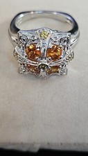 925-China Stamped: 4 Spessartine Garnet 4 Lighter chips-Sterling Silver Ring