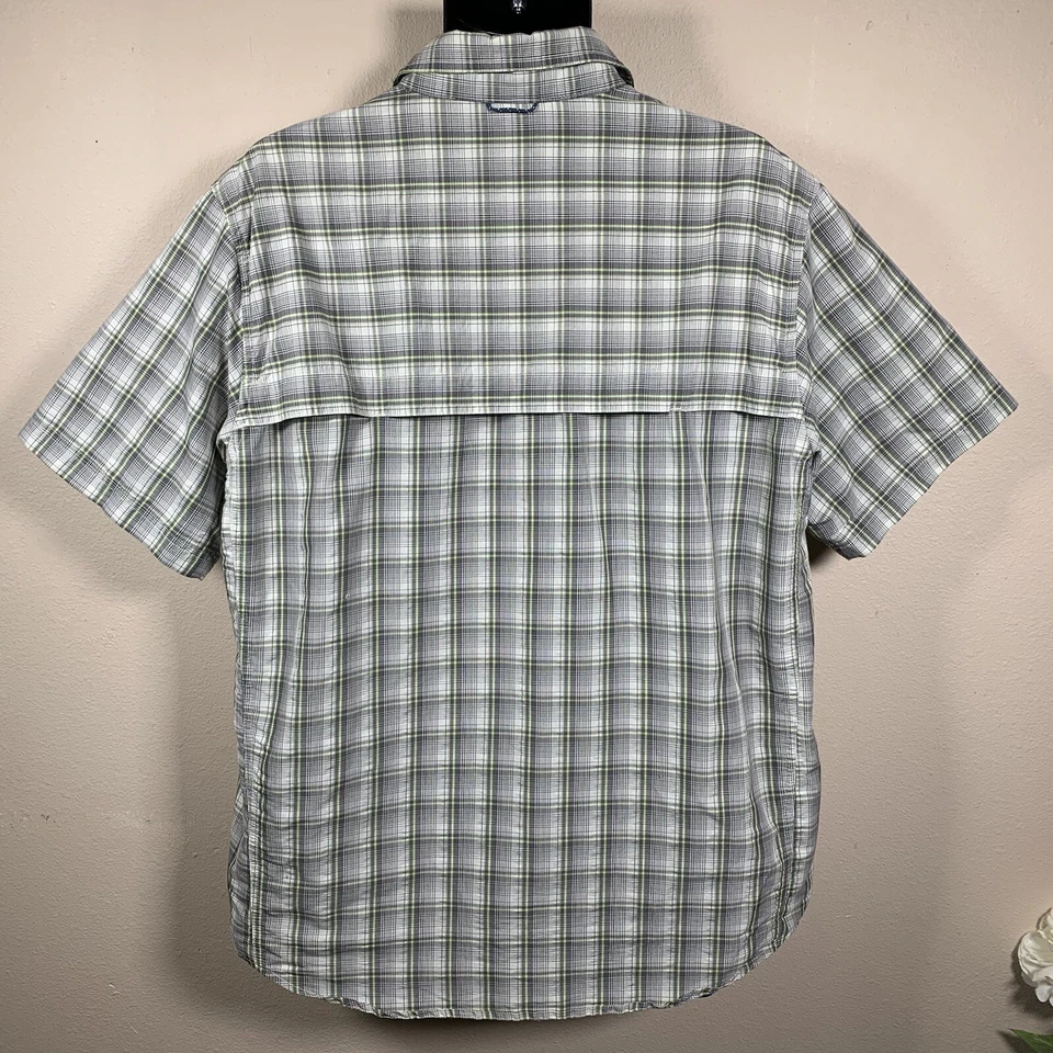 Camisa grande de manga corta transpirable a cuadros gris sierra blanca y verde para hombre Foto 3 de 4
