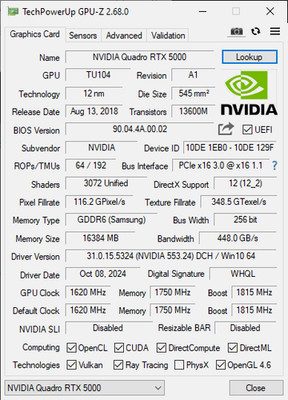 Nvidia Quadro RTX 5000 Workstation-GPU 16 GB GDDR6 4x DP, USB-C PCI-E