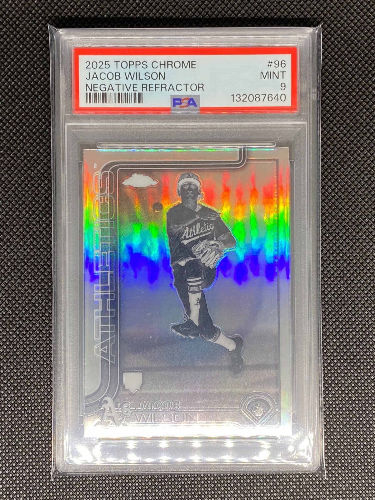 2025 TOPPS CHROME NEGATIVE REFRACTOR #96 JACOB WILSON PSA 9 ATHLETICS RC ROOKIE