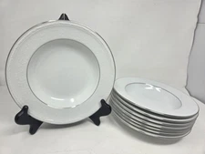 8 Noritake 4251 Whitecliff Platinum 8 3/4" Rimmed Soup Bowls