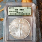 US Mint 2003 American Silver Eagle $1 1 oz .999 Silver ICG MS70