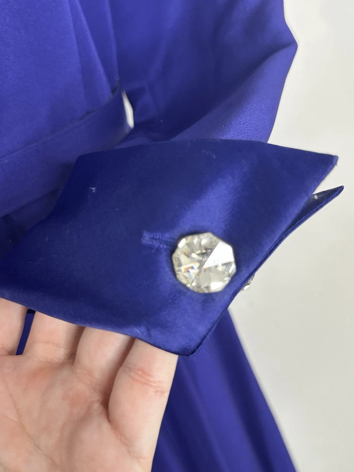 Vintage Worth 100% Silk Purple Long Sleeve Flared Secretary Dress Size 4 - Image 4 of 4