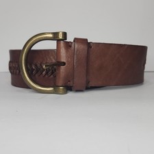Lauren Ralph Lauren Brown Whipstitch Belt Brass Buckle 42" Length 2" Wide