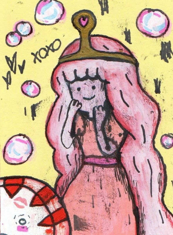 Original Princess Bubblegum Adventure Time ACEO Painting OOAK Fan Art ATC Pepper
