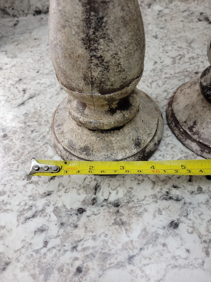 Rustic Distressed Wood Pillar Candle Holders Set of 2 - Image 3 of 4