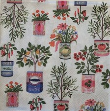 two Individual Beverage Paper decoupage napkins Vegetable Pots Tomato Green Bean