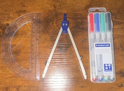 Staedtler Lumocolor Non-Permanent Markers, Compass & Protractor Set: Engineering
