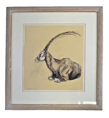 Org Claire Norrington (b.1969)  Scimitar-Horned Oryx  Charcoal & Chalk Drawing