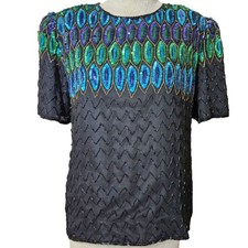 Vintage 80s Beaded and Sequin Blouse Size Medium