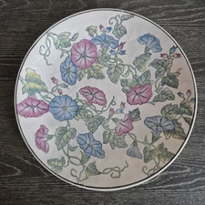 Andrea by Sadek 10" Decorative Plate Pink Blue Morning Glory Flowers Floral 