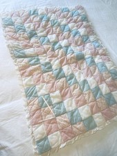 Vintage Baby Crib Quilt Comforter Blanket Lace Eyelet Trim BEAUTIFUL