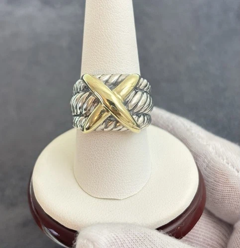 David Yurman 925 & 14k Gold Triple Cable X Ring 9.5