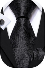 Men Ties Paisley Woven Silk Necktie Set with Pocket Suqare Cufflinks Formal