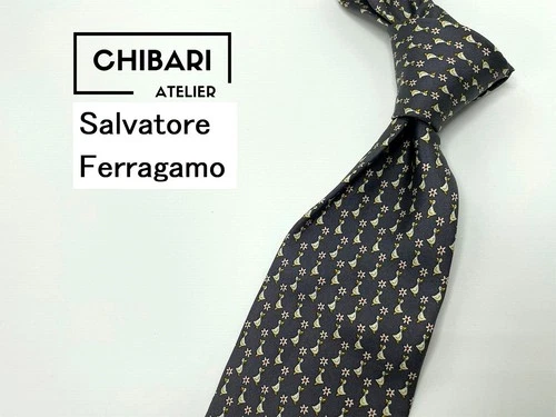 Salvatore Ferragamo Tie Duck Pattern Gray Silk  From Japan 1002004