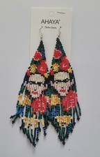 Acrylic Frida kahlo long beaded  earrings
