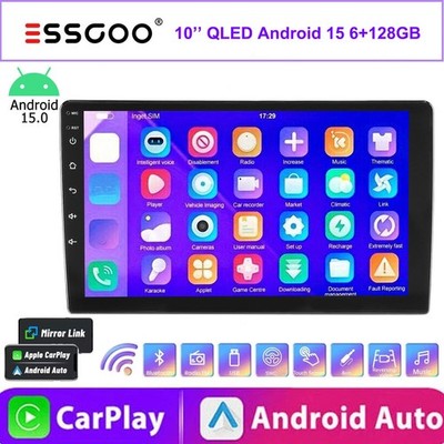 ESSGOO 10'' Android15 6+128G Carplay Car Stereo Radio GPS WiFi BT FM 2DIN 4G QLED