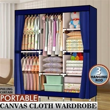 71" Portable Closet Wardrobe Clothes Rack Storage Organizer Movable w/ Shelves
