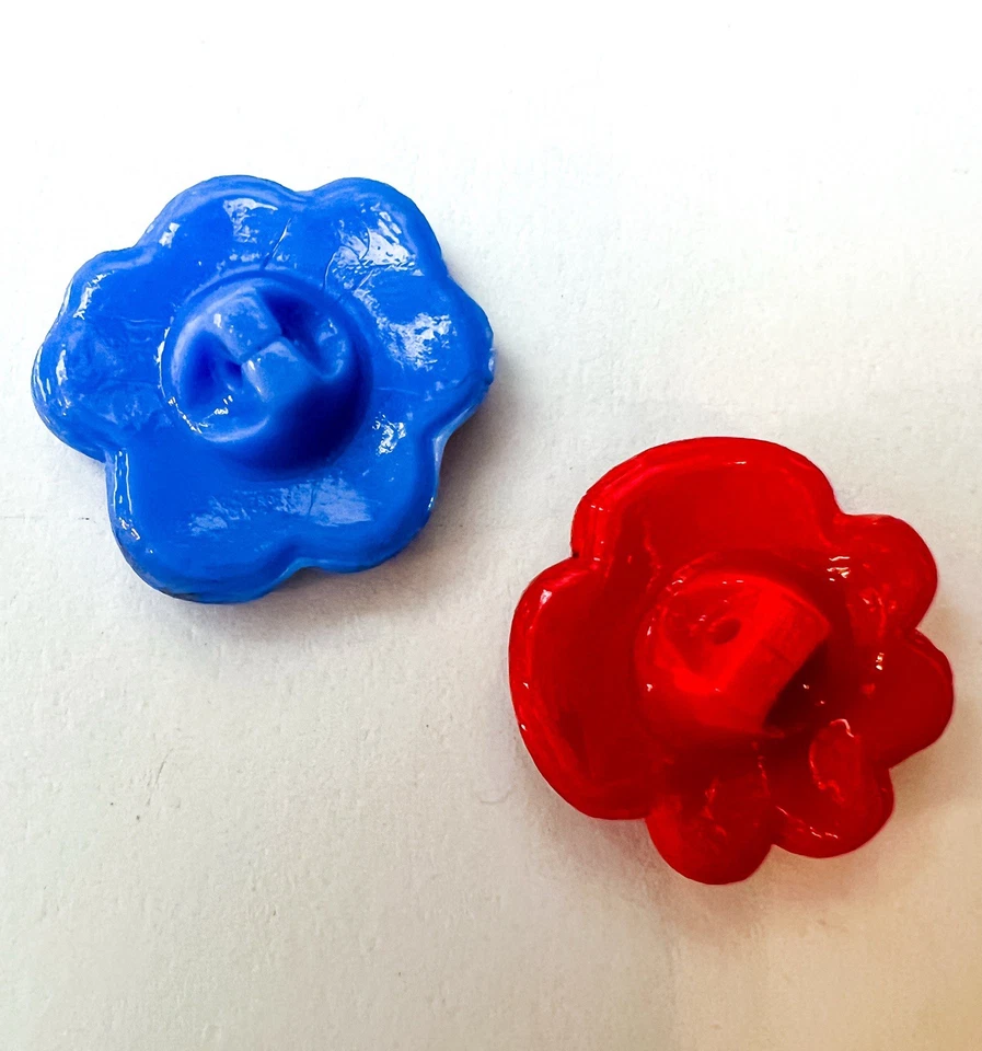 2 件复古玻璃纽扣逼真三色中提琴花红色蓝色新奇捷克复古 — 第 4/4 张图片