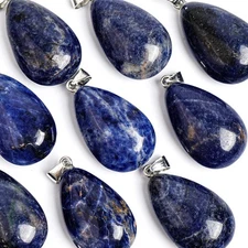 Genuine Natural Deep Blue Teardrop Sodalite Top Drilled Healing Gemstone Pendant