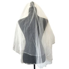 Beaded Pearl Crystal Detail Sheer Wedding Veil Metal Comb NEW without Tags