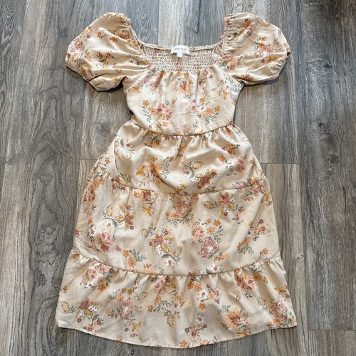 Abito rosa rosa floreale manica corta taglia M delicato civettuolo volant marrone boho western - Foto 1 di 5