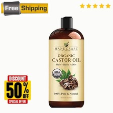 Premium Organic Castor Oil 100% Pure and Hexane-Free Cold-Pressed Beauty 16 fl.