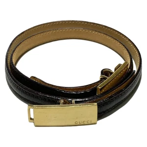 Auth GUCCI Ceinture quincaillerie cuir marron foncé doré
