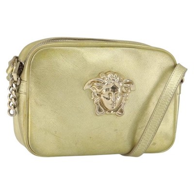 VERSACE Shoulder Bag Leather Gold Auth bs32189