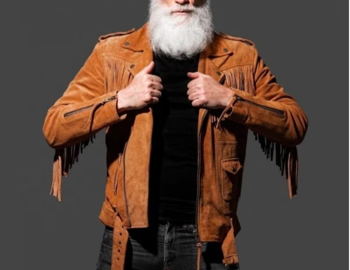 Fringe Suede Leather Belted Jacket Men's Western Style Fringe