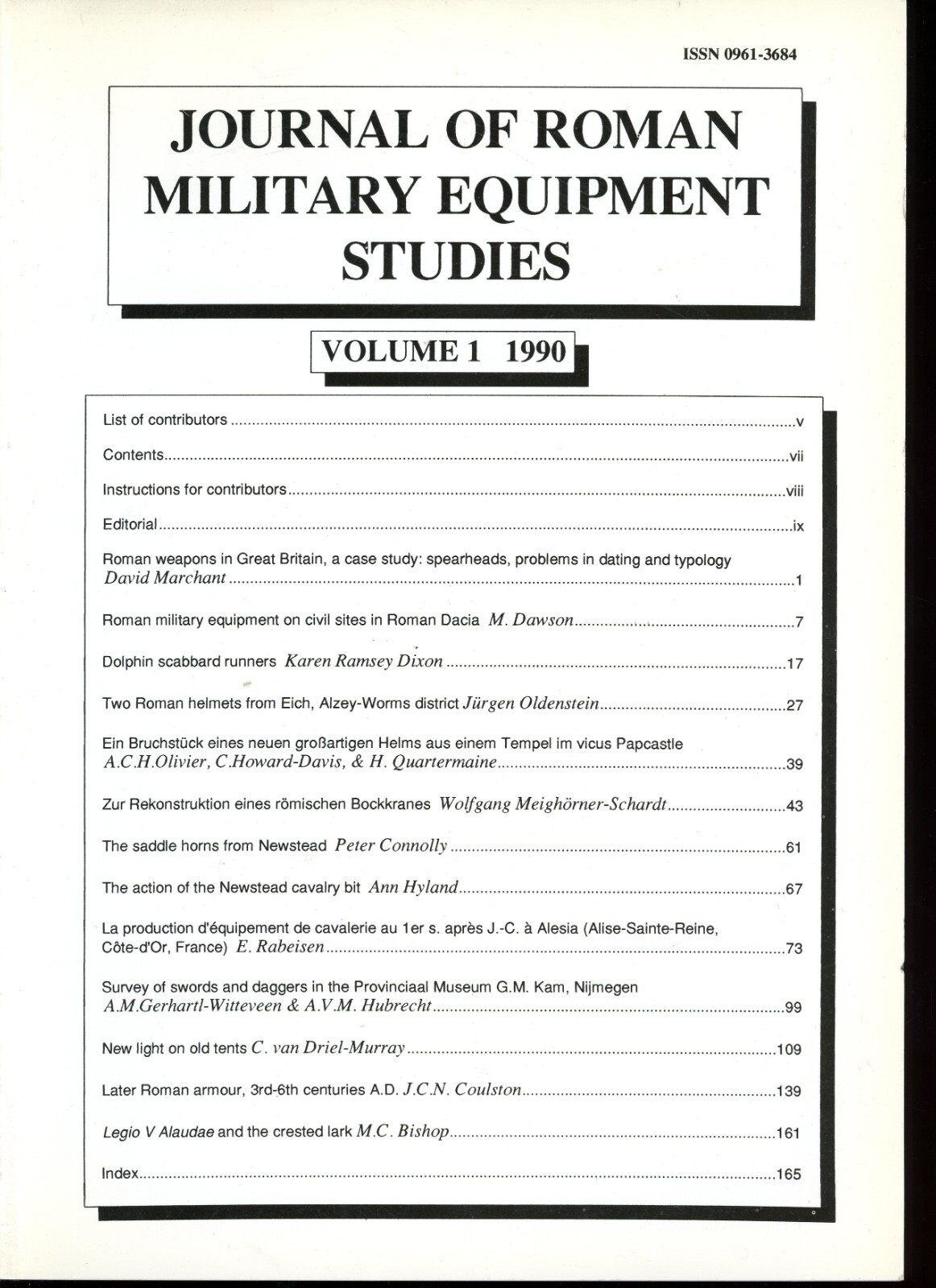 Roman Military Equipment Studies Journal Volume 1-image