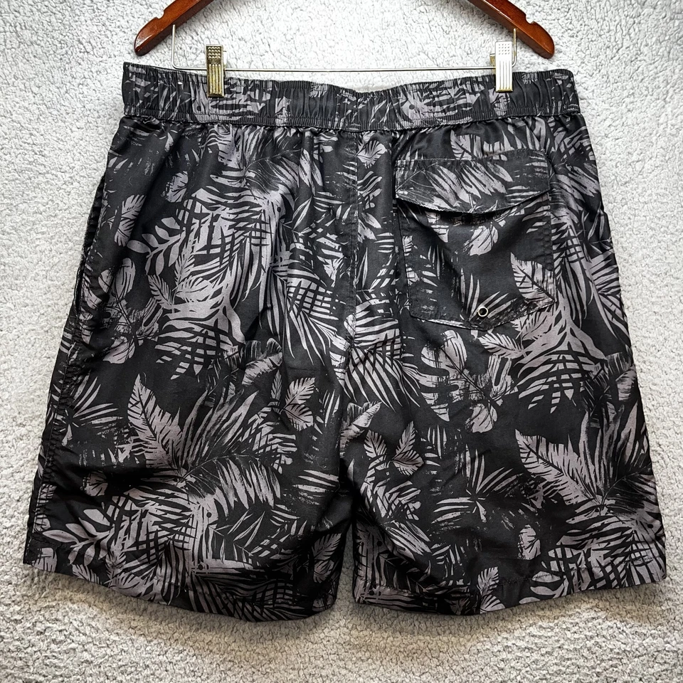 St John’s Bay Swim Trunks Men’s XL Black Gray Palm Print Board Shorts Pockets - Image 4 of 4