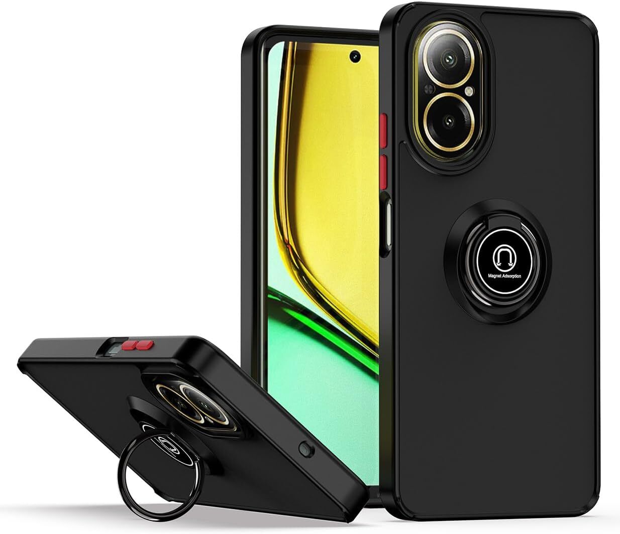 Fodera Opaca Con Bordo Nero E Anello Girevole 360 Per Realme C67 4G