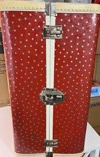 Vintage Red Doll Trunk Carrying Case Wardrobe W Drawers Clothes 2 Dolls No Key