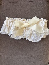 White Satin Leg Garter For Wedding or Cosplay With Lace Sequins and Ribbon