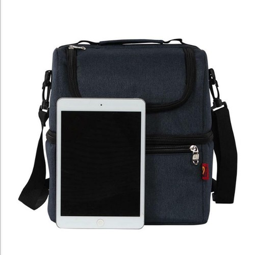 Double Layer Lunch Bag Insulated Lunch Box Shoulder Strap Large Cooler Tote Bag - Picture 2 of 5