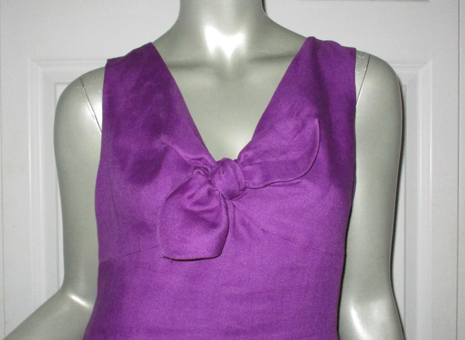Abito senza maniche in lino viola KATE SPADE con accento fiocco taglia 8
