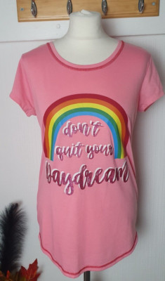 MATALAN Ladies UK 8-10 Pink Rainbow Dream Short Sleeve Pyjama Top Nightwear 