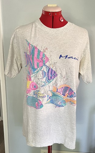 Vintage Ocean Saltwater SCI Maui FISH & coral grey shirt colorful medium M - Picture 2 of 20