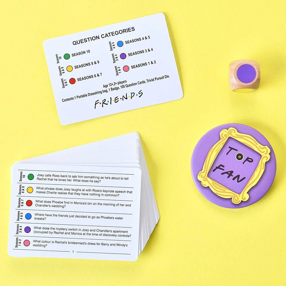 Friends TV Show Trivia Quiz Card Game with 600 Questions Portable Drawstring Bag - Image 2 of 4