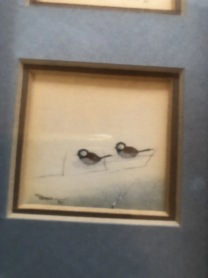 pintura al óleo en miniatura enmarcada con tres pinturas escena de invierno Foto 4 de 4