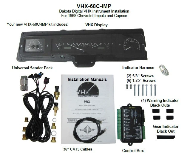 Dakota Digital 68 Chevy Impala Analog Gauge Kit Black Alloy Red VHX-68C-IMP-K-R - Image 4 of 4