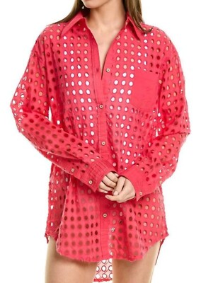 Solid & Striped Eyelet Oxford Tunic Shirt Size XS Watermelon pink Women's