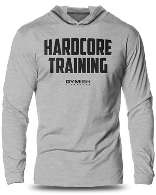 080.  HARDCORE TRAINING Lightweight Long Sleeve Hooded T-Shirt for Men