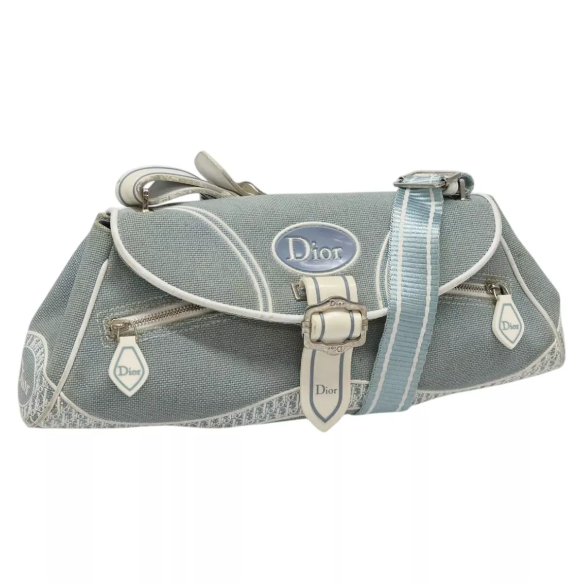 Christian Dior Trotter sac à bandoulière toile bleu blanc argent authentique hk2057
