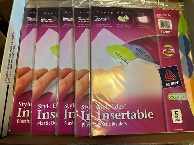 Avery-11200 Style Edge Clear Plastic Insertable Divider -LOT OF 5 PACKAGES OF 5