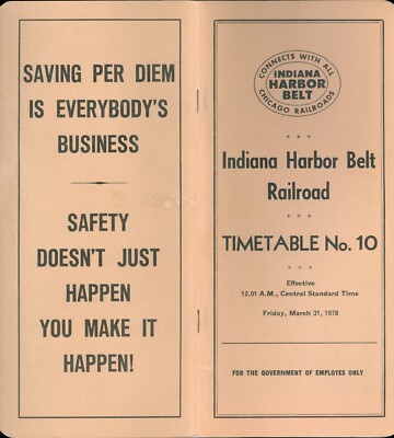 IHB-Indiana Harbor Belt Railroad Timetable No. 10, March 31st, 1978