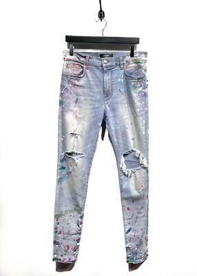 Amiri Light Blue Multicolour Paint Splattered Jeans - 33 US | eBay